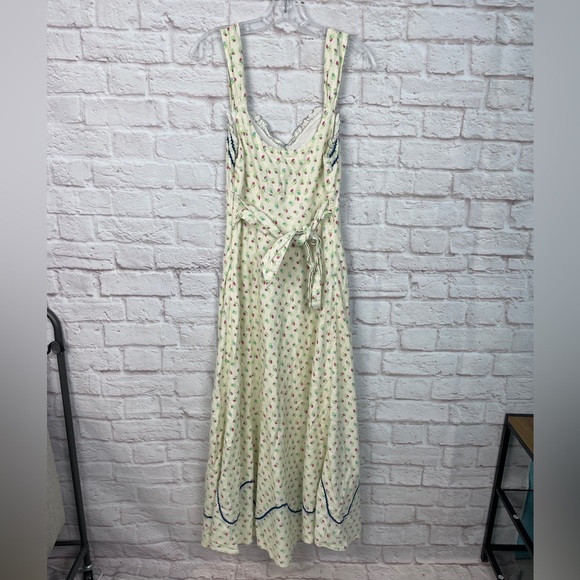 Free People Sweet Hearts Midi Ivory Floral Ruffles Dress Size S - Picture 3 of 9